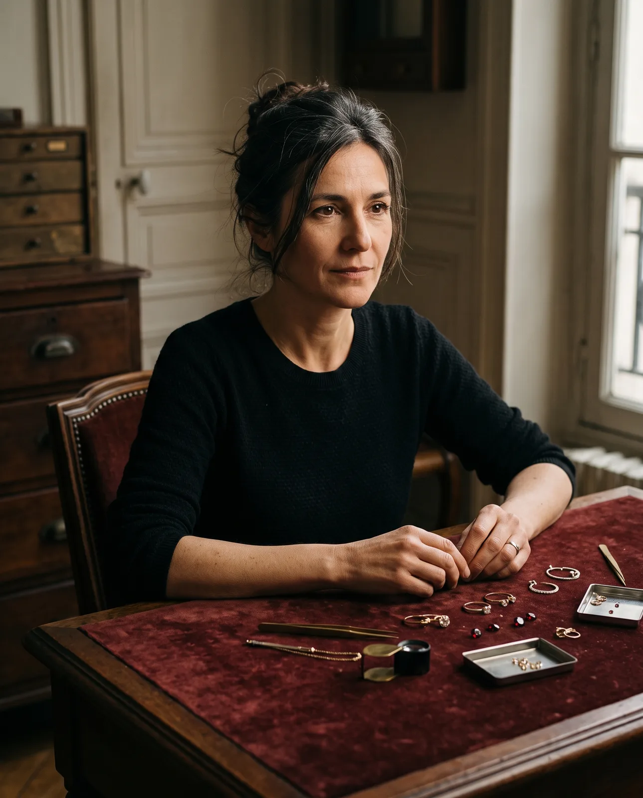 Céline Aurelle at the salon table