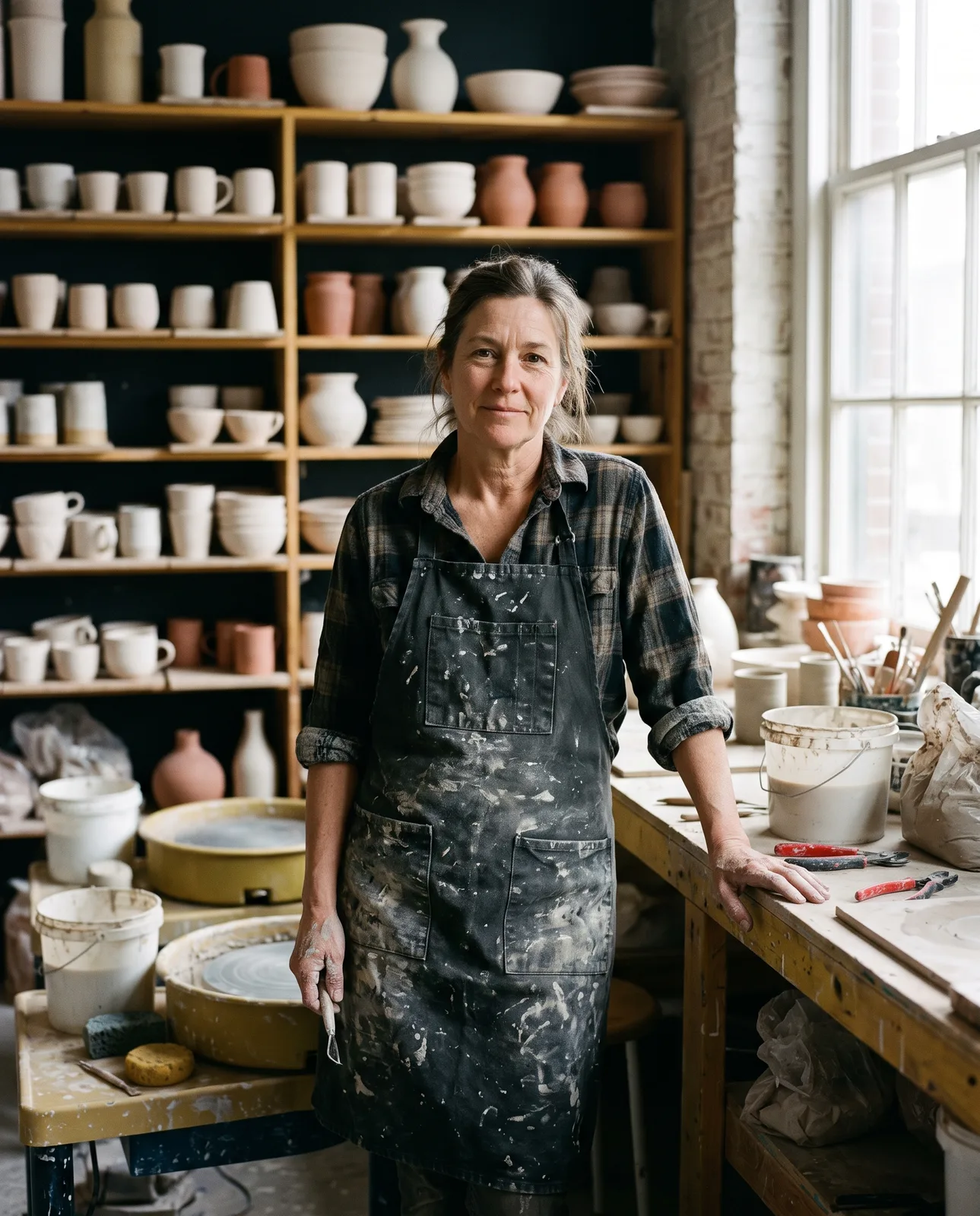 Potter in her studio
