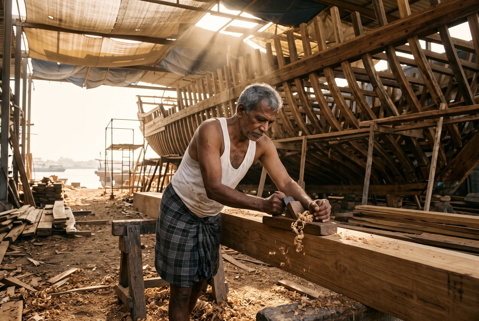 Master boat builder planing teak