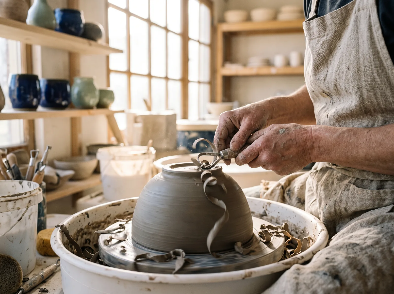 Trimming a bowl on the wheel