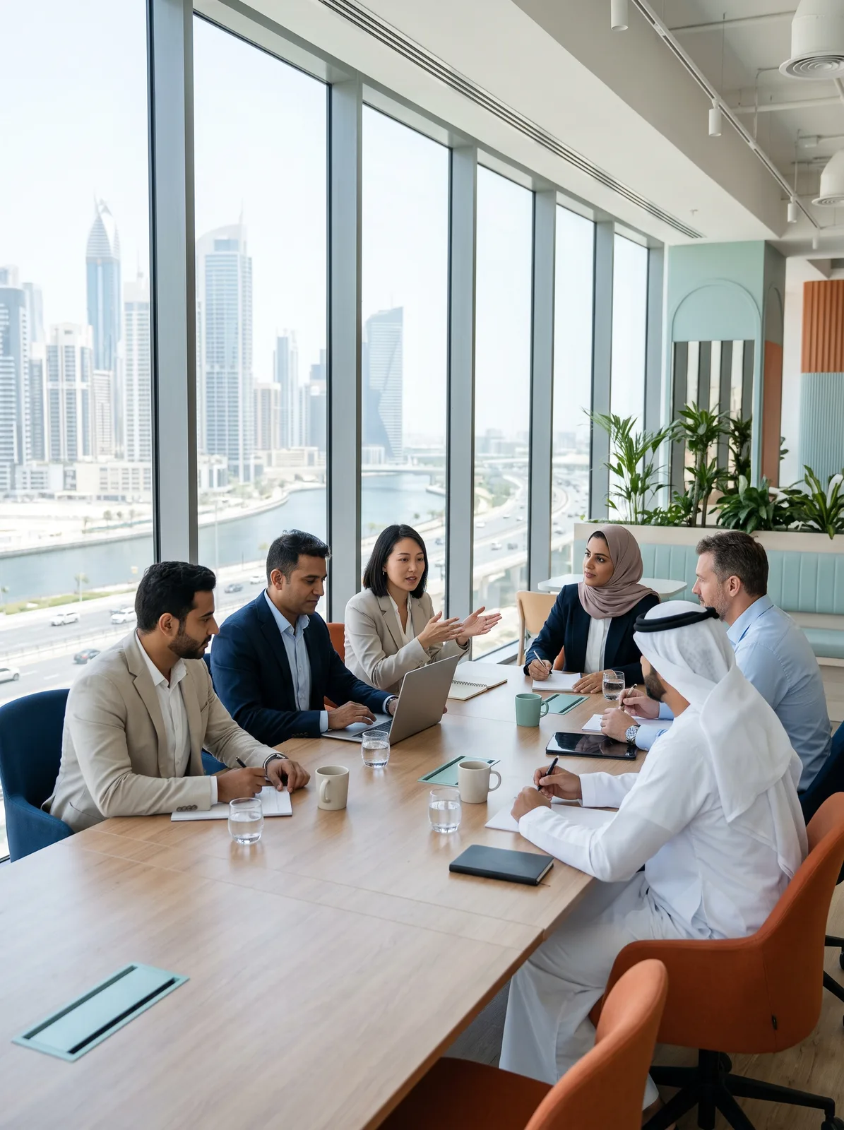 Tamam advisers talking around a table in their Business Bay office