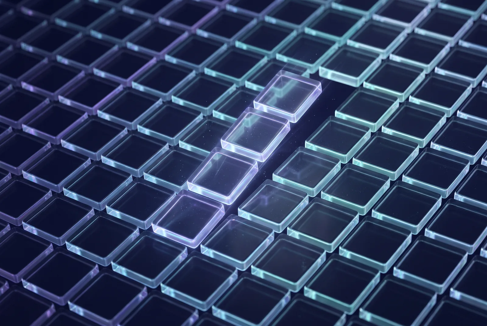 Grid of glass tiles with one column drifting out of line